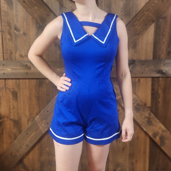 Hearts and Roses Pants - Royal Blue sailor romper